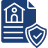 Icon of a document with a house symbol and shield representing landlord insurance.