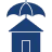 Blue house icon with a curved roof and an arrow pointing upward above it.