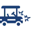 Blue icon depicting a person inspecting a damaged car with smoke coming from the front.