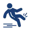 Blue icon of a person slipping and falling backward.