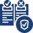 Icon depicting two documents with bullet points and a shield with a checkmark symbolizing insurance coverage or protection.