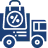 Blue icon of a truck with a clock above it symbolizing timed delivery or transport schedule.