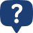 Blue chat bubble containing a large question mark icon.