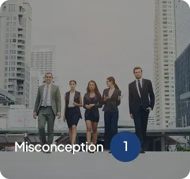 Five professionally dressed businesspeople walking confidently outdoors in a city environment.