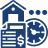 Blue infographic icons showing a checklist, calendar, and pie chart with three dots.